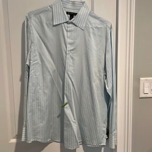 INC Mens Blue Stripe Dress Shirt, Size Large